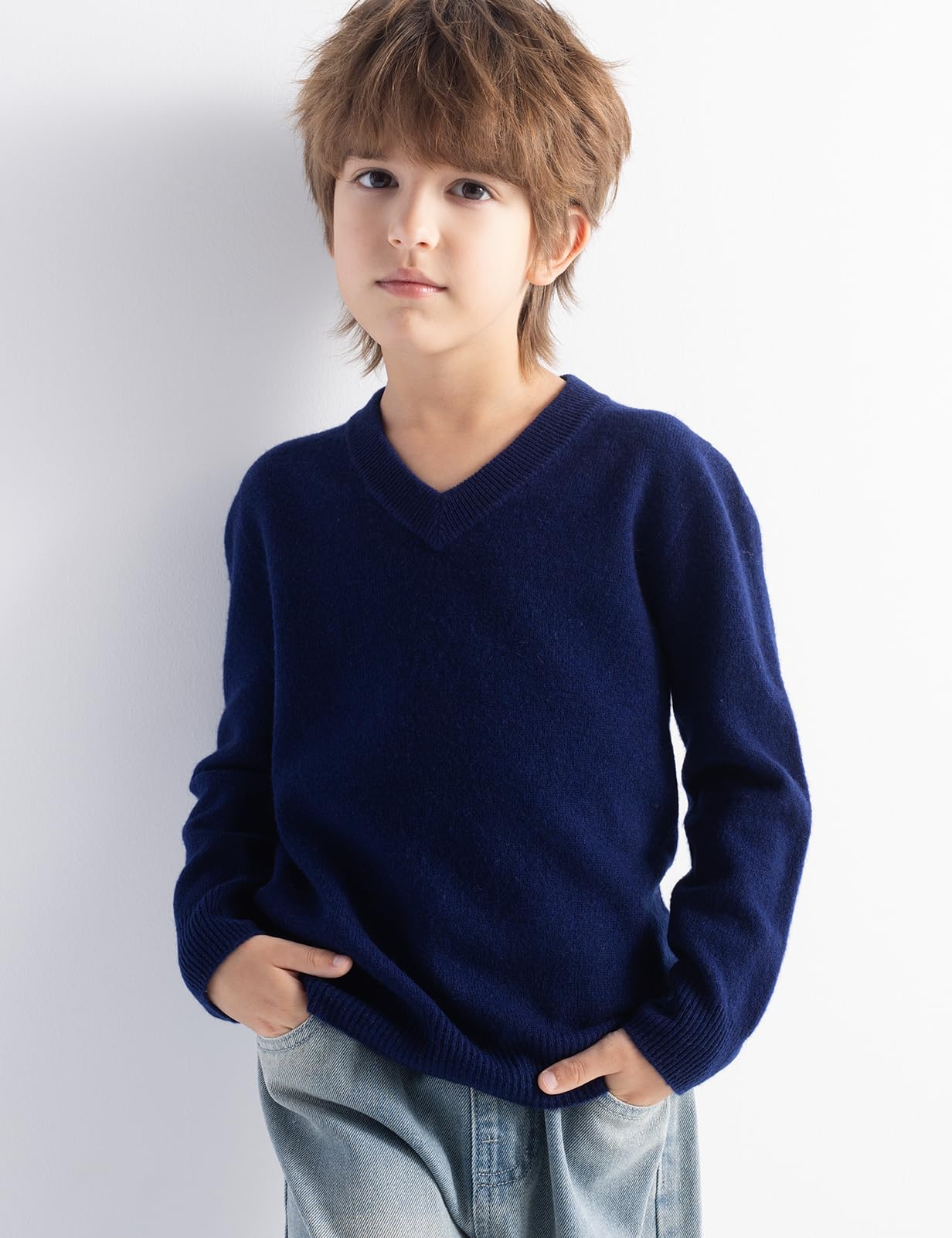 Chanyarn Niño Niña 100% Lana Merino Jerséis 2025 Otoño-Invierno Cuello En V Manga Larga Jersey De Punto Sin Costuras