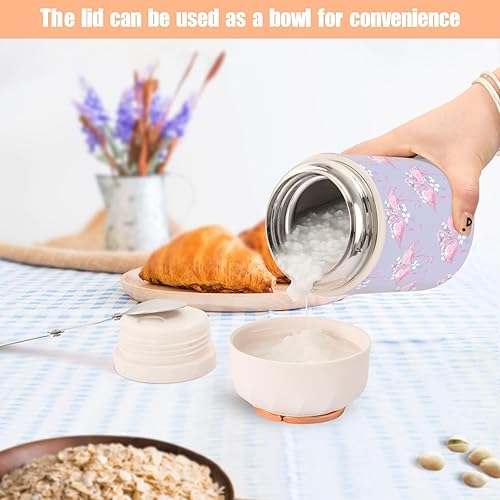 Miniatura 6 de Flamingo Flower Food Jar with Spoon Stainless Steel Vacuum Insulated Food Container 17 oz Thermos for Hot Food