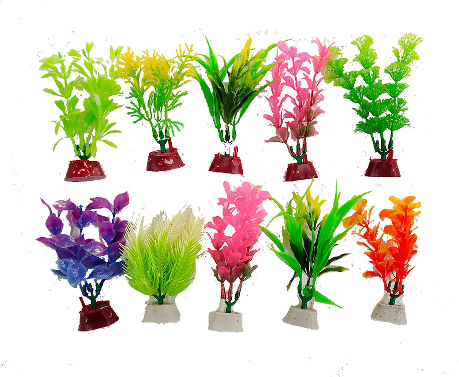 PREMIER PLANTS 10-in-1 Artificial Plastic Plant for Decoration of Aquarium (4-inches Height) (10 Pcs) Ran