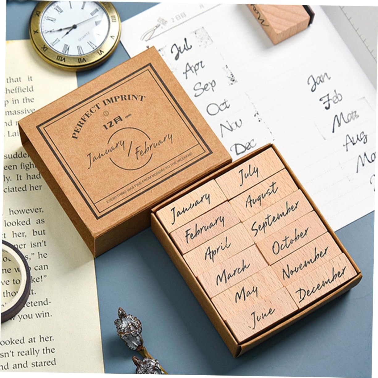 HOMSFOU 96stücke Teiliges Holzstempel Für Monate Und Kreative Stempel Für Scrapbooking Journaling Und Geschenkanhänger Tragbar Und Vielseitig Für Bastelprojekte