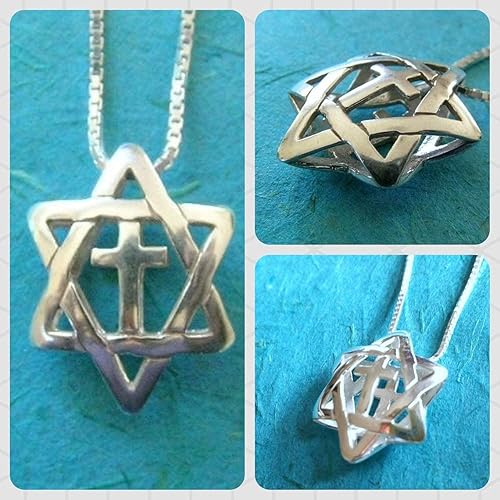 Miniatura 1 de Star of David With Cross Silver Necklace, 3D design Messianic Pendant, Jewish Christian interfaith unisex Jewelry