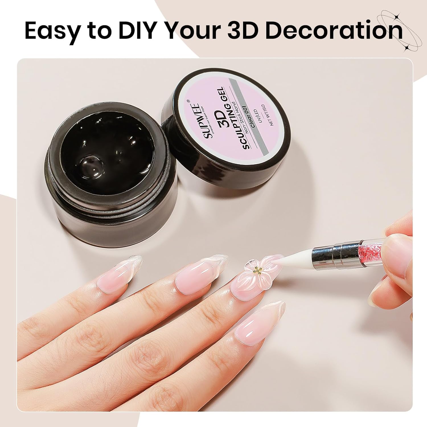 3d Nail Gel 15g Clear Sculpting Gel for Nails Non-sticky Hand 3d Gels Nail Art with Silicone Pen Sculpting Manicures Salon Home DIY for Women - Image 7