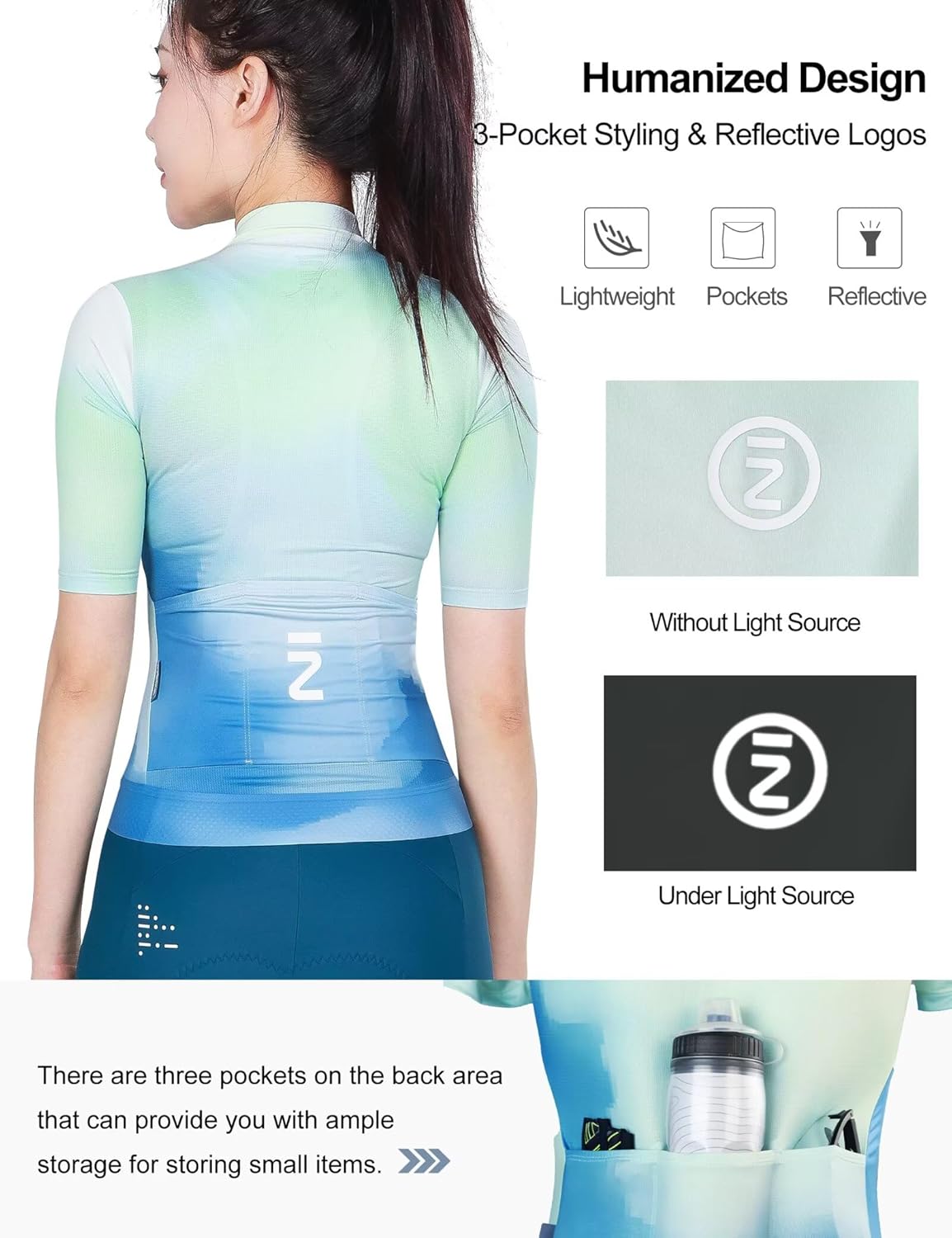 INBIKE Cycling Jersey Women Short Sleeve, Breathable Bike Shirt Full Zipper, Quick Dry Biking Tops with 3 Rear Pockets - Image 4