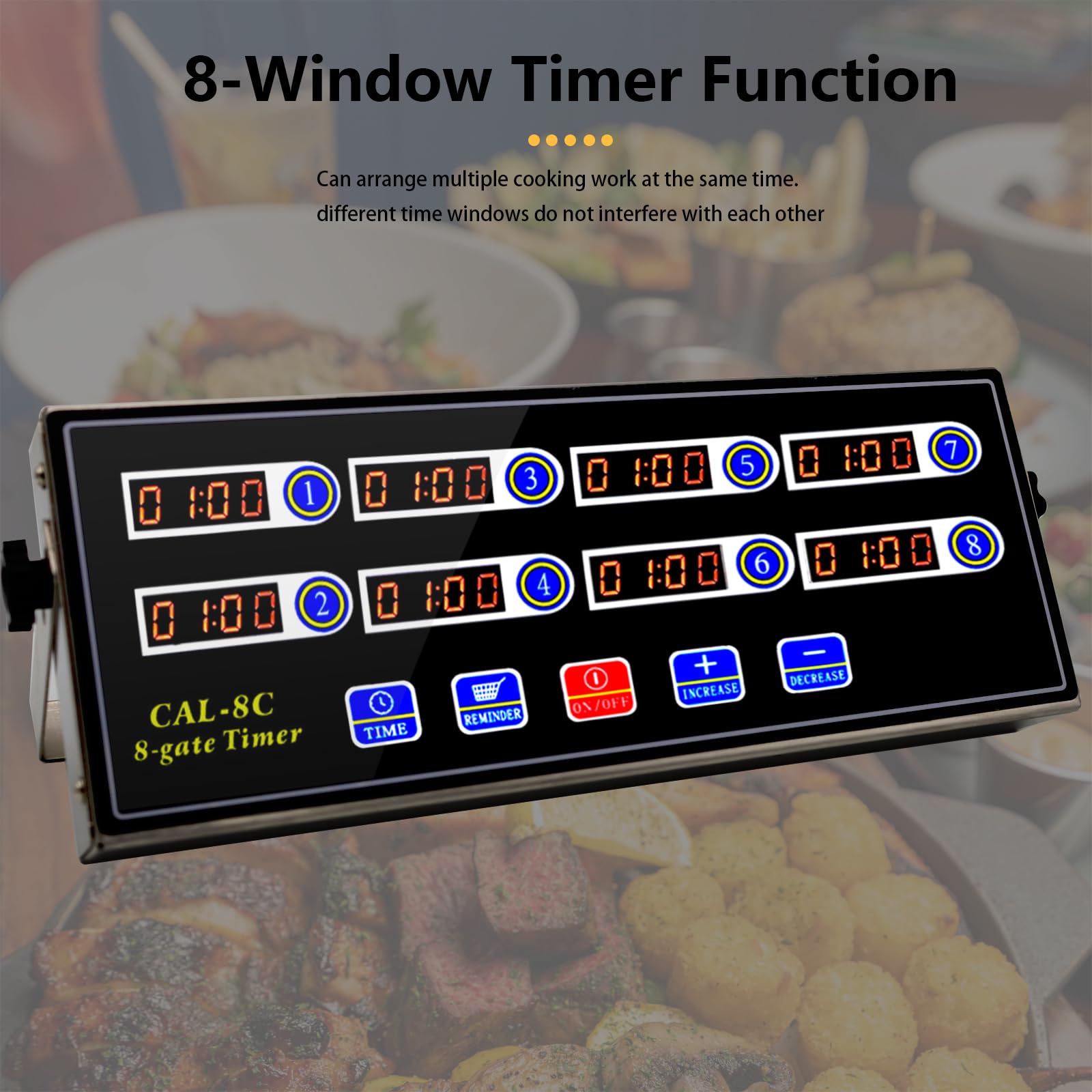 Temporizador de cocina comercial de 8 canales para el hogar, cocina, timbre de alarma fuerte, volumen ajustable, tostado al vapor, café tostado y temporizador de acero inoxidable