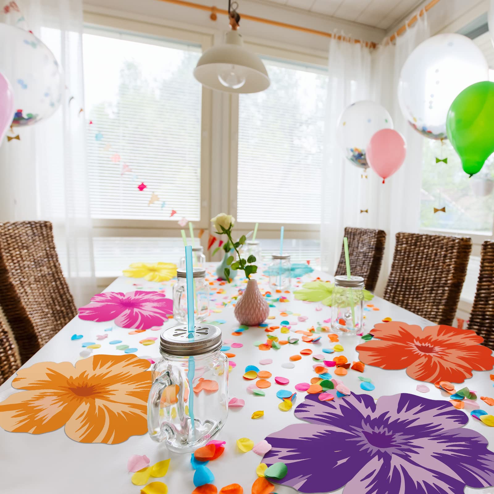 Teling 80 manteles individuales desechables de flores hawaianas desechables de 12.8 pulgadas, manteles individuales de papel para novia, baby shower, suministros de fiesta de cumpleaños, decoración