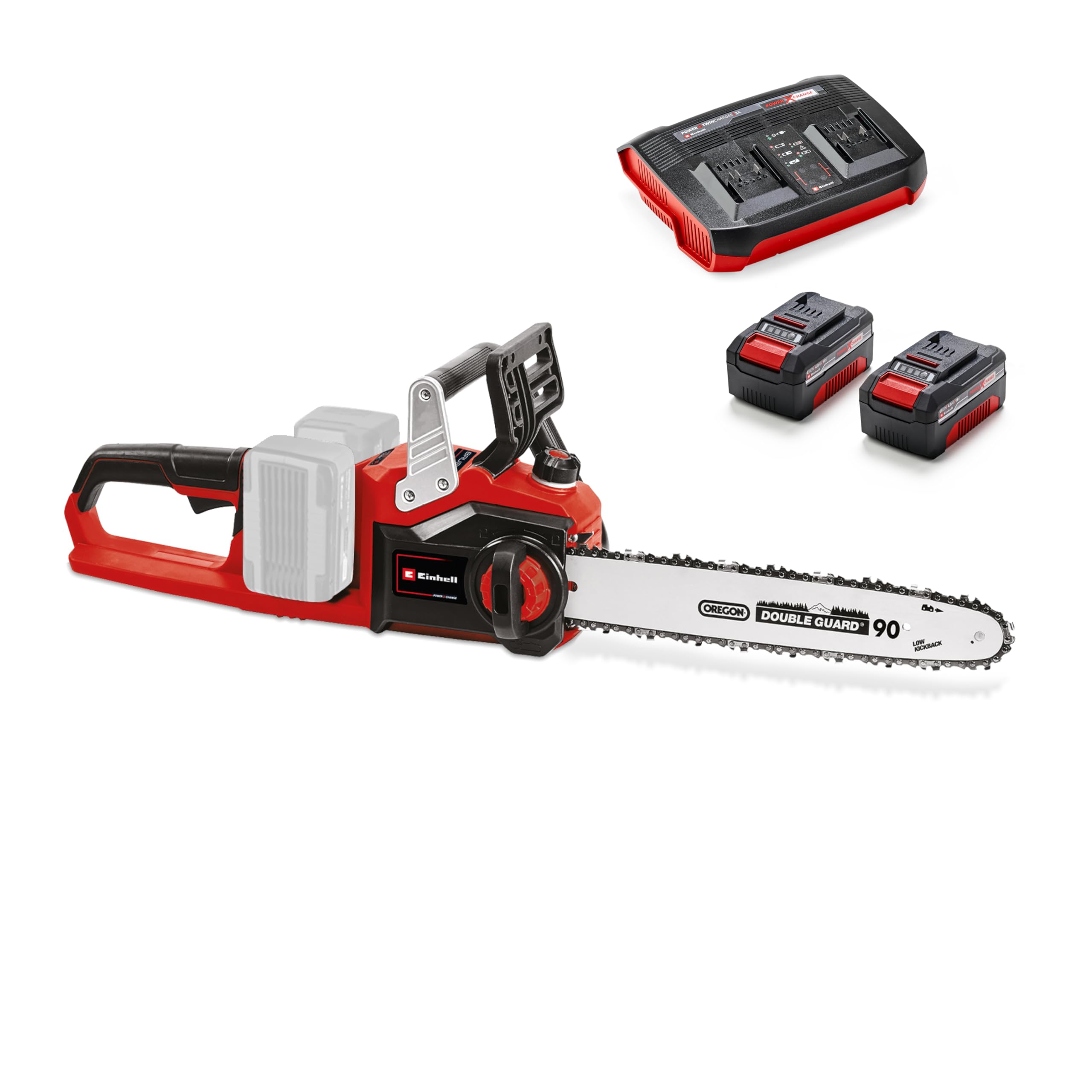 Einhell Akku-Kettensäge GE-LC 36/35 Li Power X-Change (Li-Ion, 36 V, 33 cm Schnittlänge, 15 m/s Schnittgeschwindigkeit, bürstenloser Elektromotor, inkl. 2x 4,0 Ah Akkus und Twincharger)