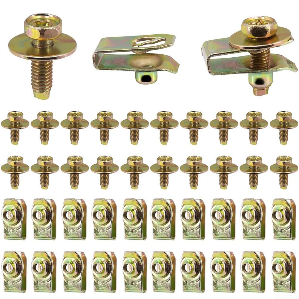 Set di dadi a U per auto M5 M6 M8 con struttura in acciaio inossidabile e finitura zincata per applicazioni di fissaggio sul cruscotto (dado a clip 20U + 20 viti)