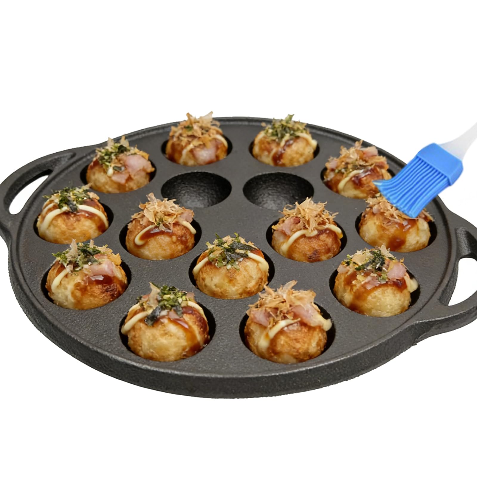 Takoyaki Padella in ghisa con 15 fori, per polpette fatte in casa e piccole torte, funziona su fornelli a gas e a induzione, pentole in ferro battuto