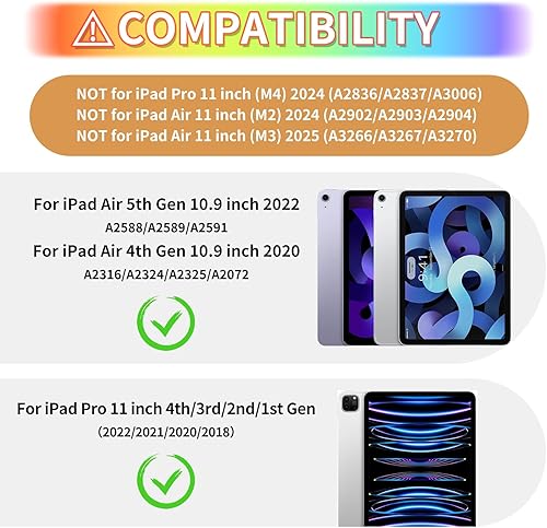 Miniatura 2 de WESADN Funda para iPad Air de 5 generación para iPad Pro de 11 pulgadas, 43211 con protector de pantallaatril de mariposa, correallaverosoporte para