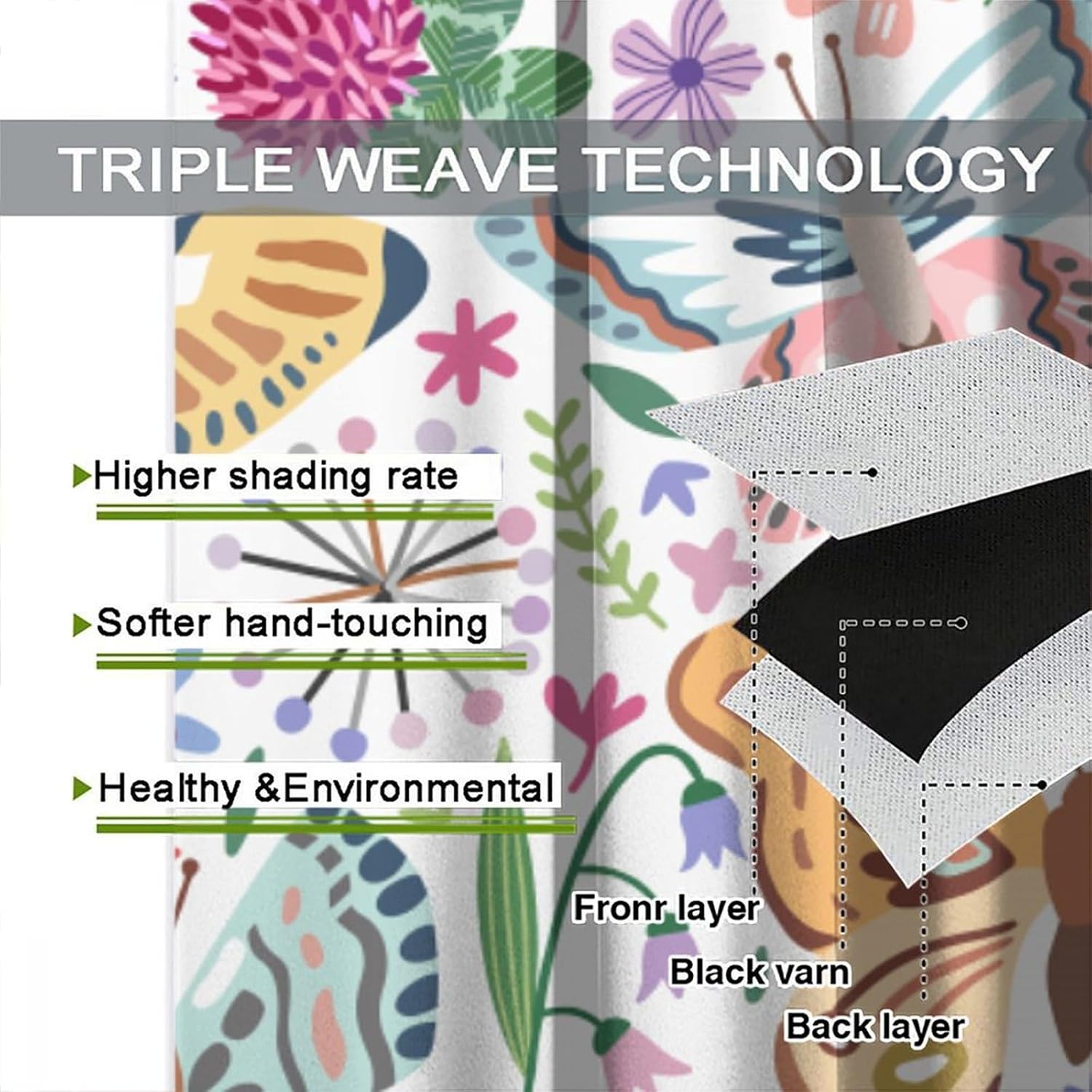 Butterfly Blackout Curtains for Kids Room,Colorful Painting Art Cartoon Fun Butterflies Flowers Plants Aesthetics Print Rod Pocket Window Treatments Drapes for Bedroom Kitchen Living Room 42"W X 63"L