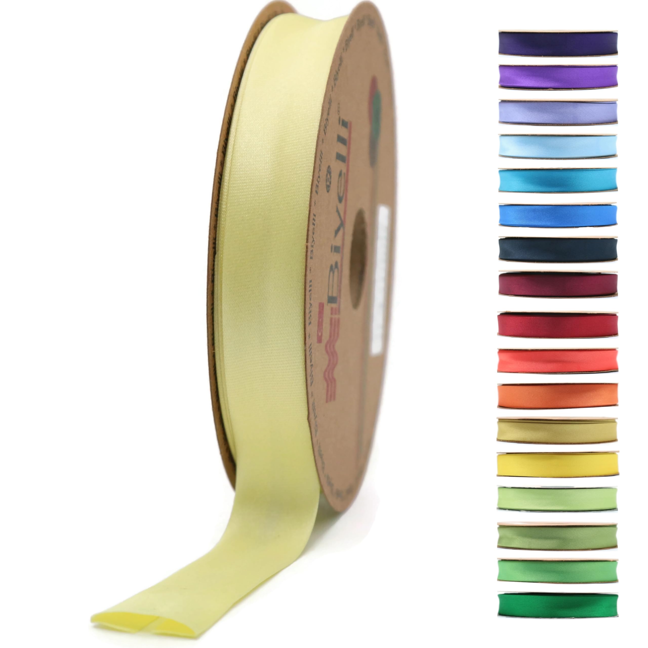 Fold Satin Bias Tape - 99+ Colors - 3/4 Inches Wide - 27 Yards - Fold Satin Binding Bias Ribbon Fabric Piping Bias Binding Tape for Sewing Clothing DIY (06. Lemon) BYS06