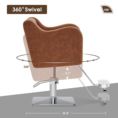 Miniatura 9 de BarberPub Silla de salón clásica para estilista, silla de peluquería hidráulica, equipo de spa de salón de belleza 3802 (marrón)