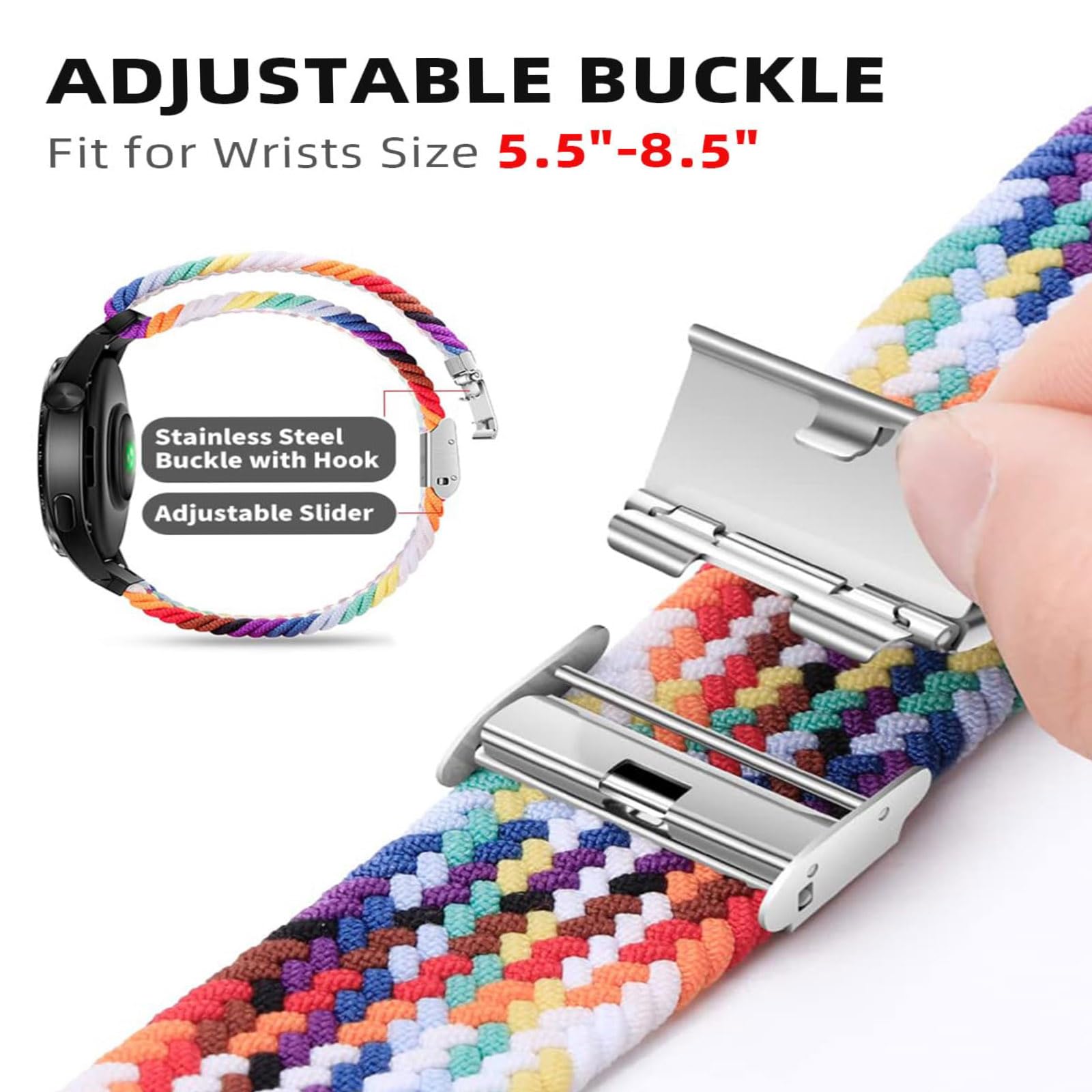SUGARJAR Braided Straps For Huawei Band 8/9/10,Elastic Sports Replacement Strap for Women and Men, Black, 5.5"-8.5" (140MM-215MM) - Image 4