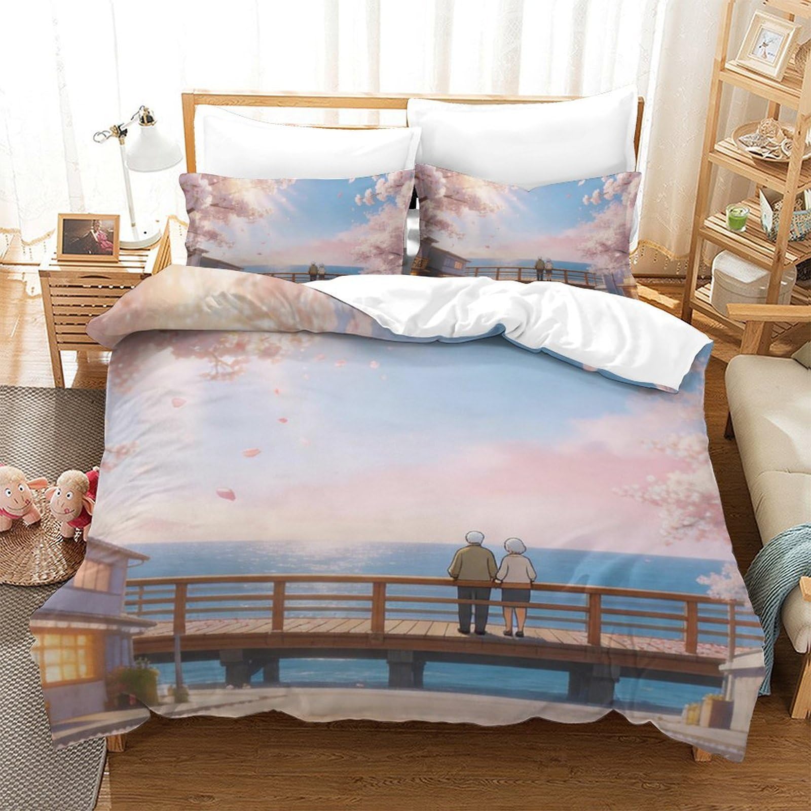 Housse de couette coucher de soleil romantique pour chambre ado