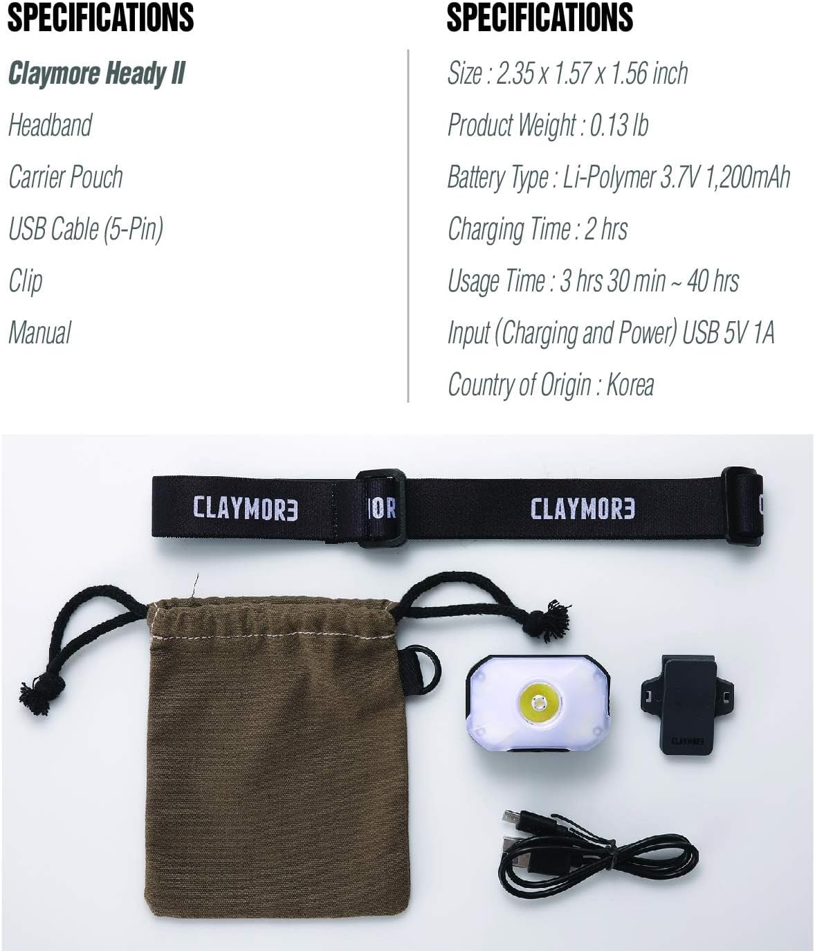 Claymore HEADY2 Black Rechargeable Wearable Light – 350 Lumens Headlamp 3 Light Modes USB-C Rechargeable IP54 Water-Resistant Up to 40 Hrs Runtime for Camping, Running, Outdoor - Image 9