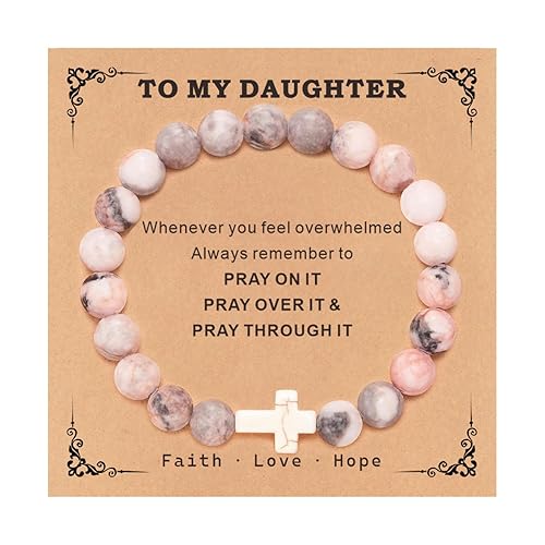 TOLOWOBK Graduation Gifts for Her Daughter Mothers Day Gifts for Daughter Cross Bracelet Beaded Bracelets Baptism First Communion Gifts for Girls,