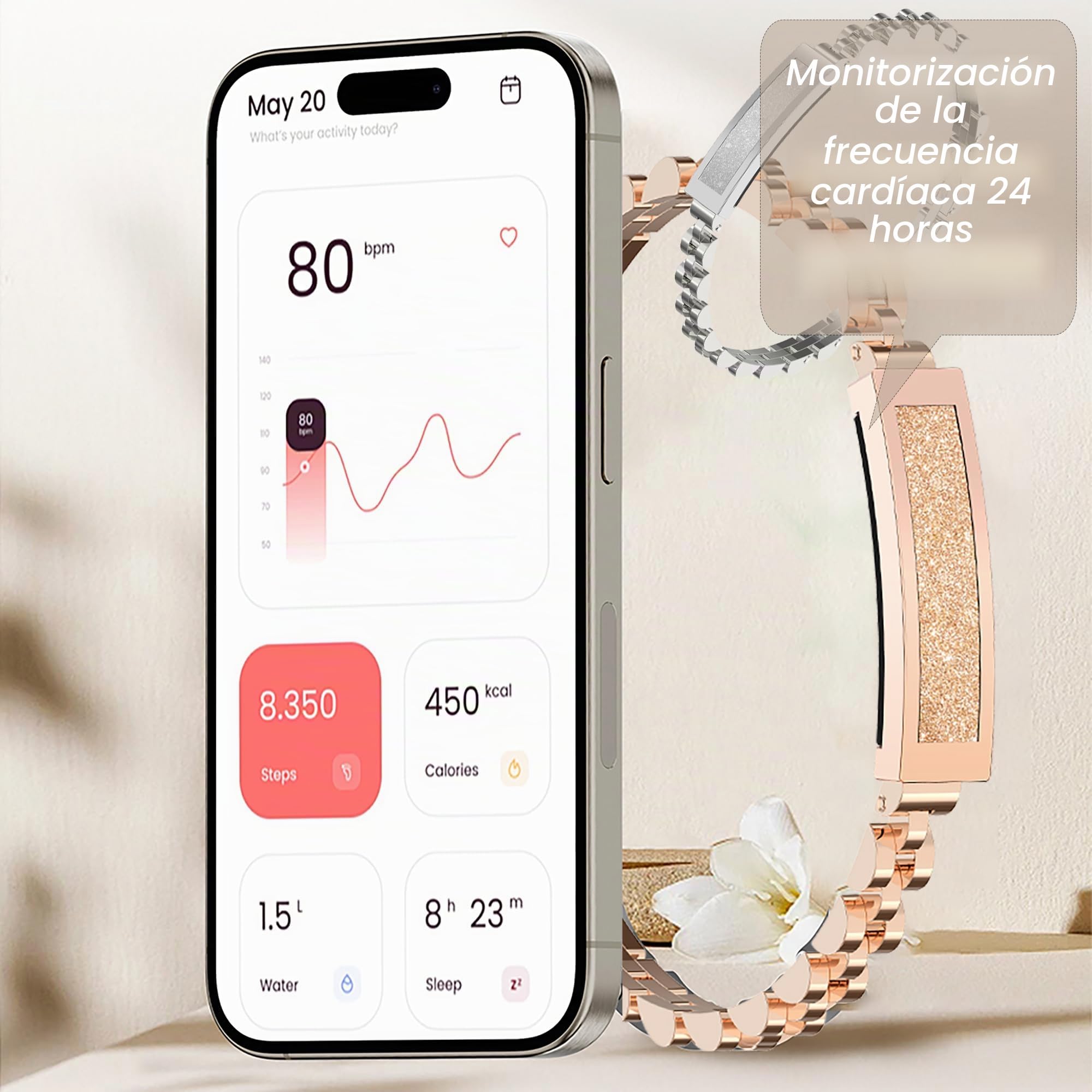 Pulsera inteligente para mujer, monitor de actividad y frecuencia cardíaca, sueño, modos deportivos, oxígeno en sangre, IP68, impermeable