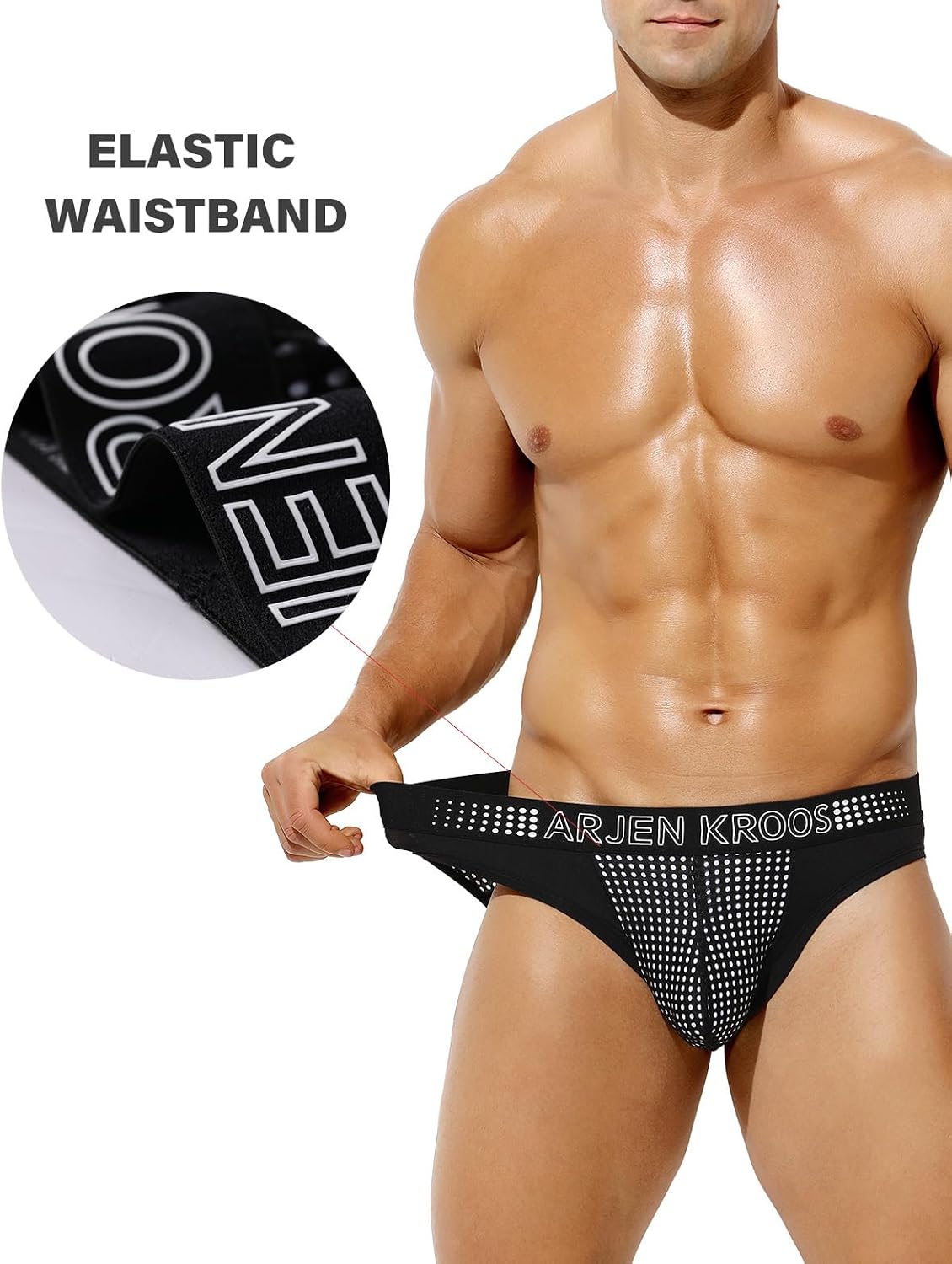 Arjen Kroos Men's Briefs Sexy Mesh Dotted Breathable Underwear with Pouch 3 Pack