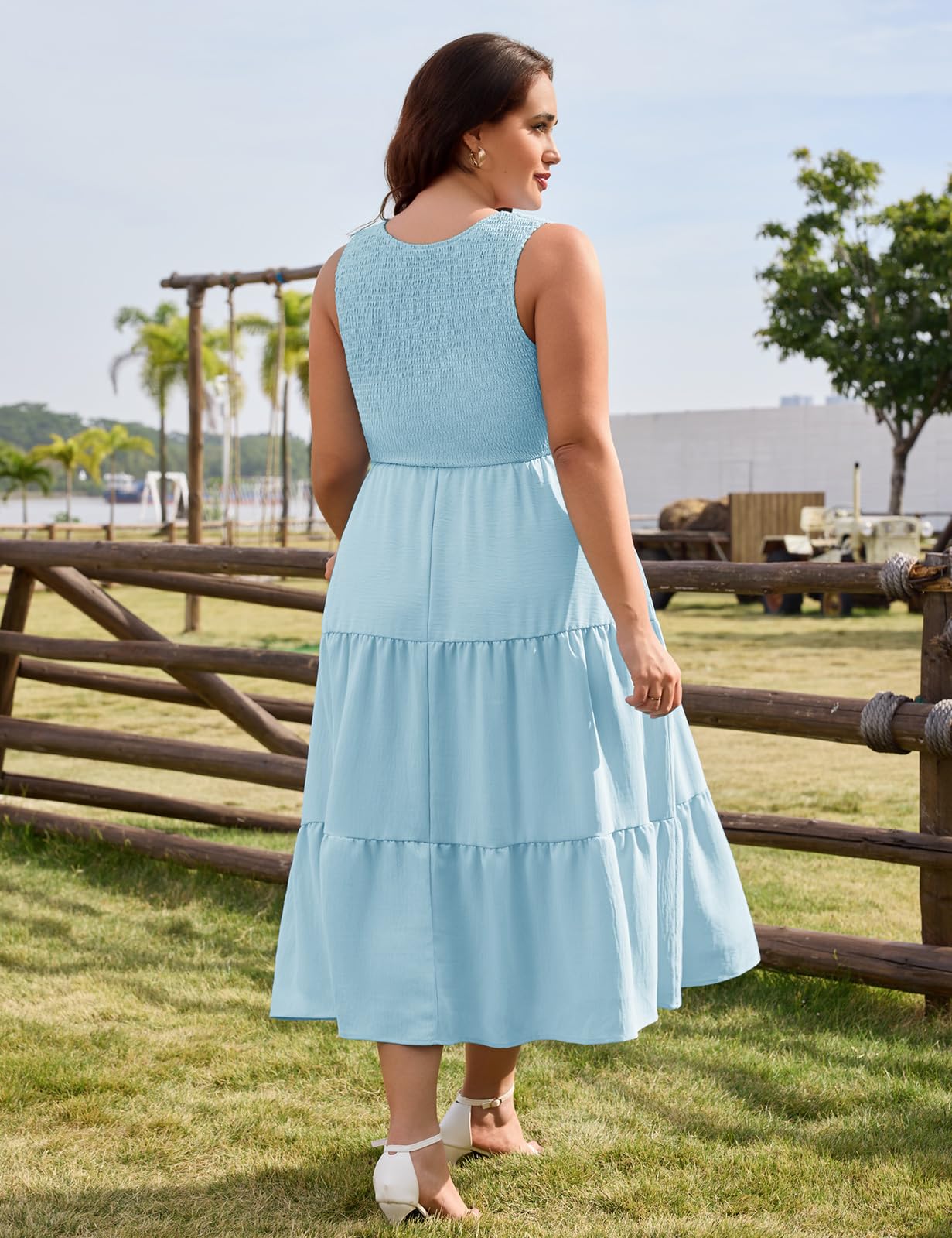 heekpek Abito Donna Estivo Taglie Forti Vestito Lungo Estivo Donna Elegante Scollo a U Vestiti Curvy con Tasche