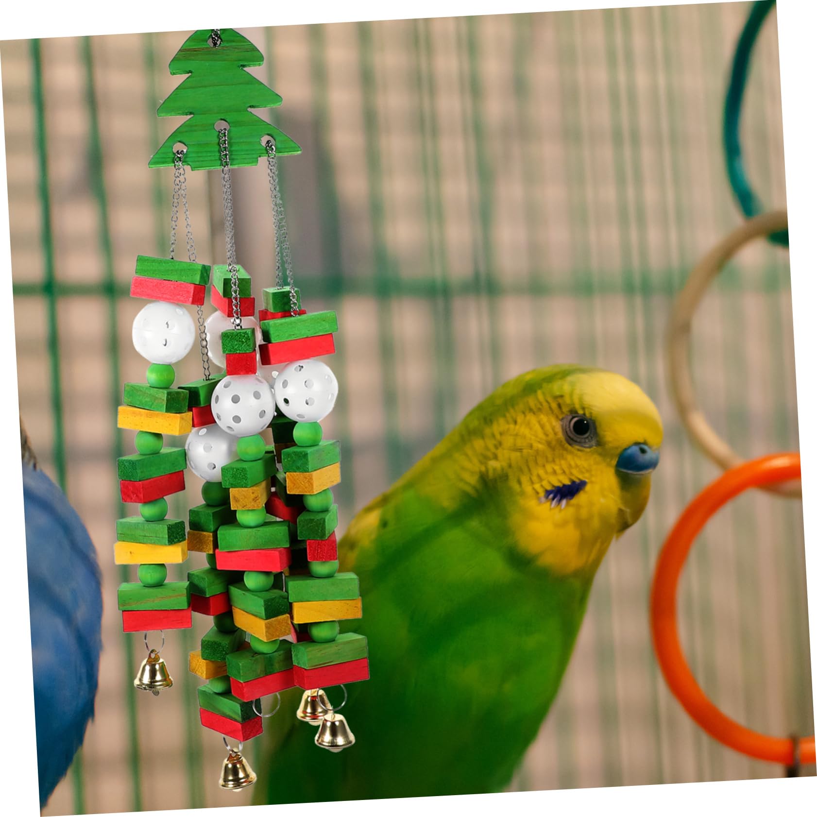 COLLBATH Vogelspielzeug in Form Eines Weihnachtsbaums Kauspielzeug für Papageien Hängespielzeug für Vogelkäfige mit Aufhängering für Bewegung und Unterhaltung