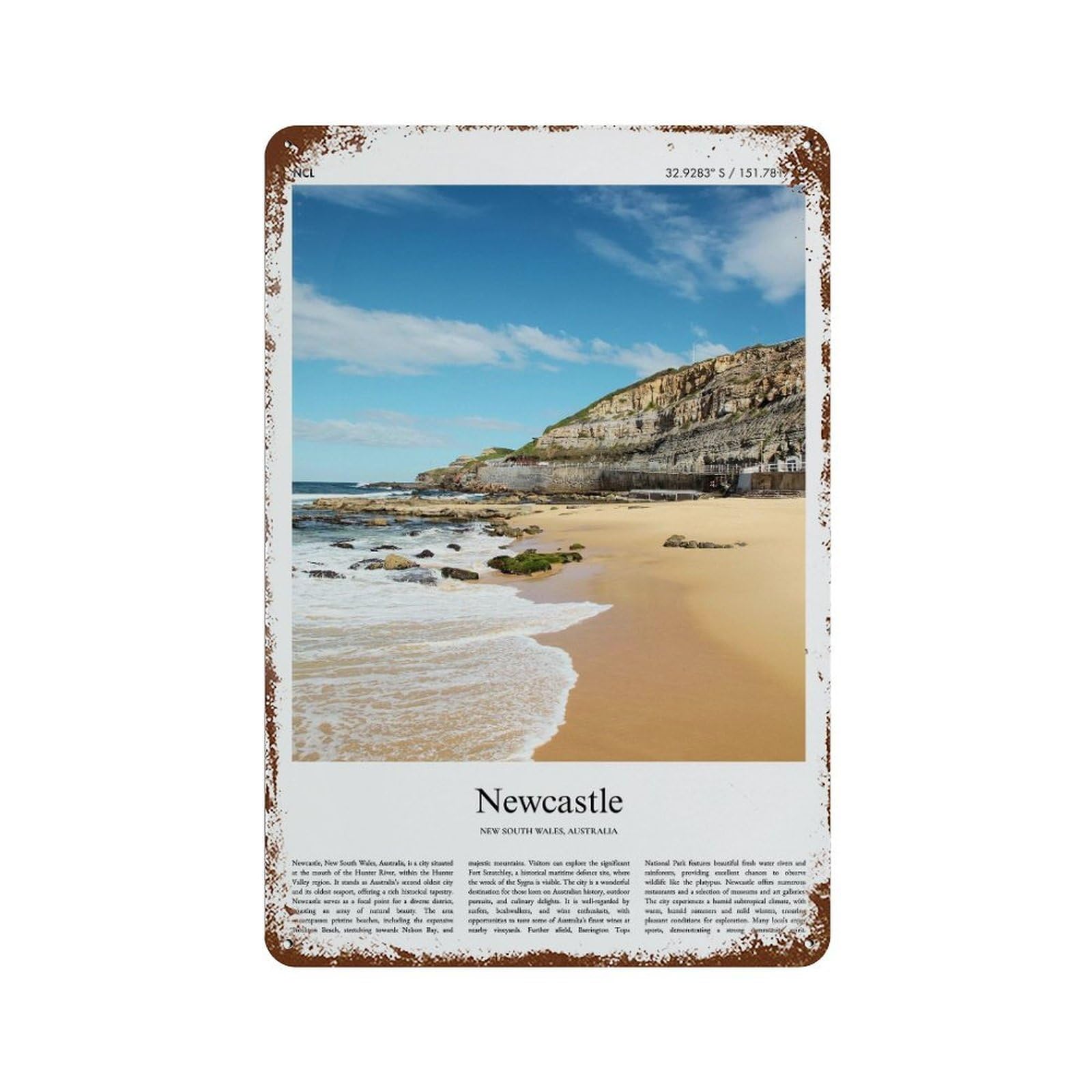 xiaoxiaoshen Newcastle New South Wales, Australia City Scenery Wall Decor Art Metal Tin Poster Modern Home Decor Art Home Bar Shop Decorations Vintage Sign 30x20cm