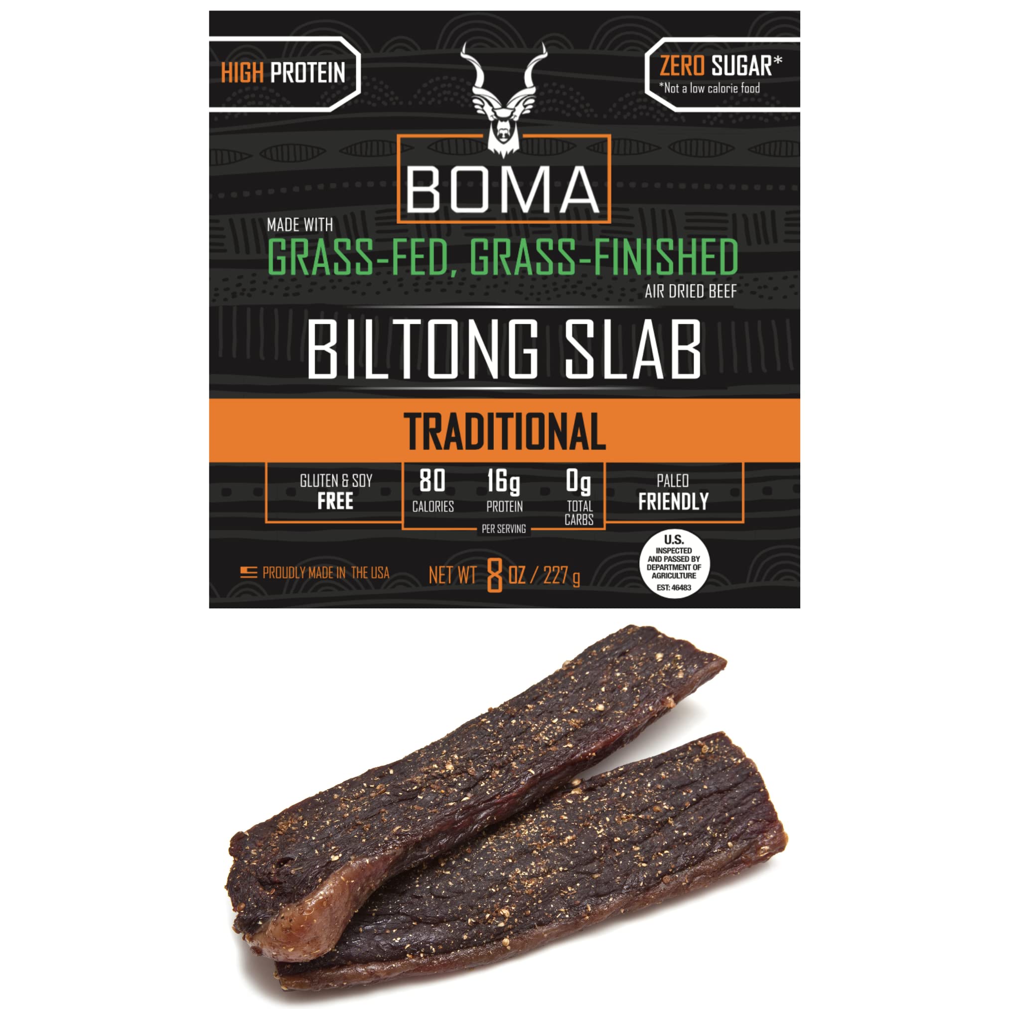 Boma Biltong Charcuterie Slab - Air-Dried Grass Fed, Grass Finished Beef Jerky Snack | Keto, Paleo, Whole30 Friendly, Carnivore Diet | South African Beef Jerky, Gluten Free, Soy Free, No Nitrates, No Hormones, No Antibiotics, No MSG, (8 Ounce)