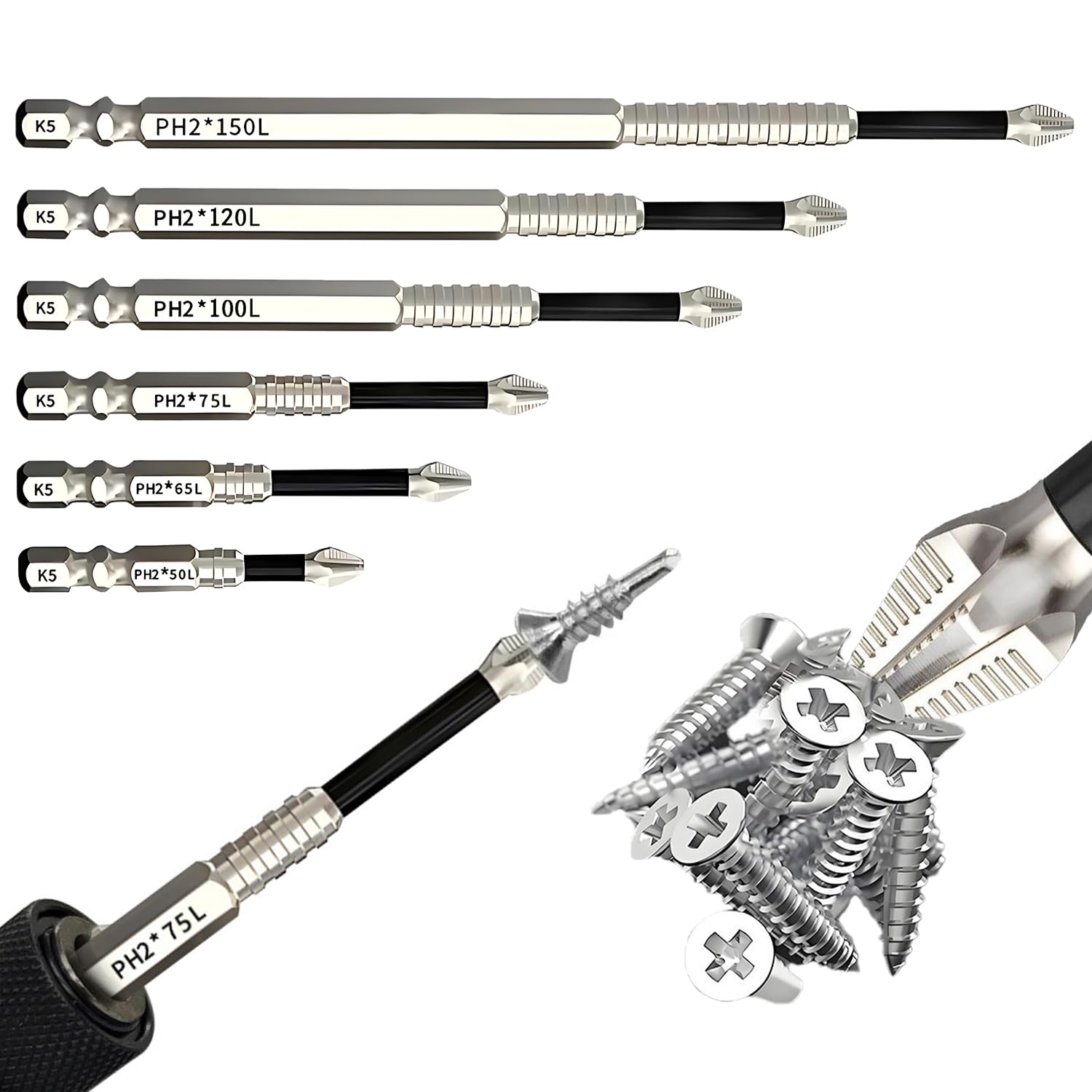 6Pcs Magnetic Screwdriver Bits, High Magnetic Screwdriver Drill Bit Set, Impact Driver Bit Set for Electric Drill(B)