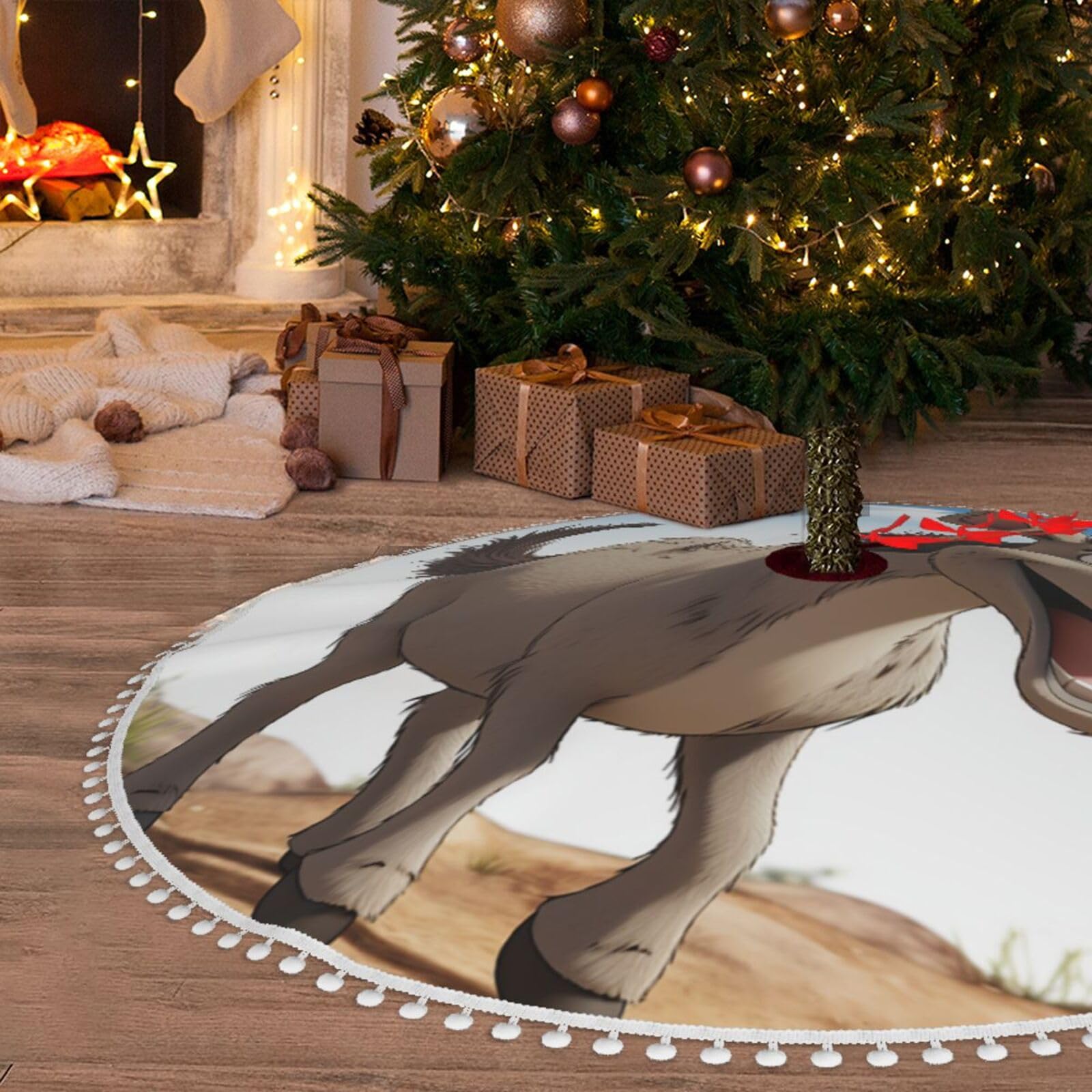 Jupe de sapin de Noël en peluche douce 122cm motif âne mignon