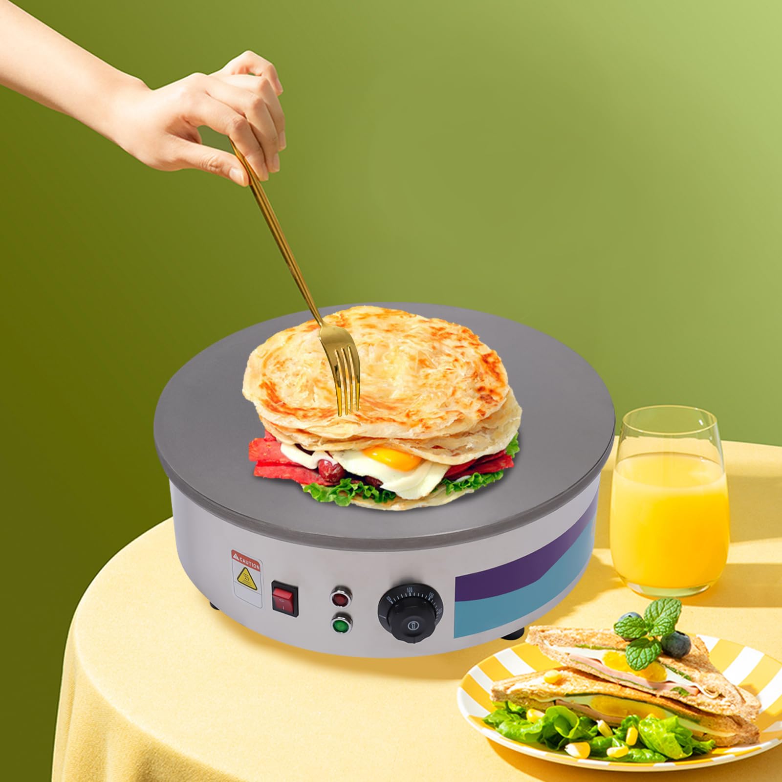 Appareil à crêpes - Plaque en fonte de 45 cm - 220 V - 3000 W - Avec spatule et spatule - Réglable de 50 à 300 °C - Pour restaurant, snack et maison