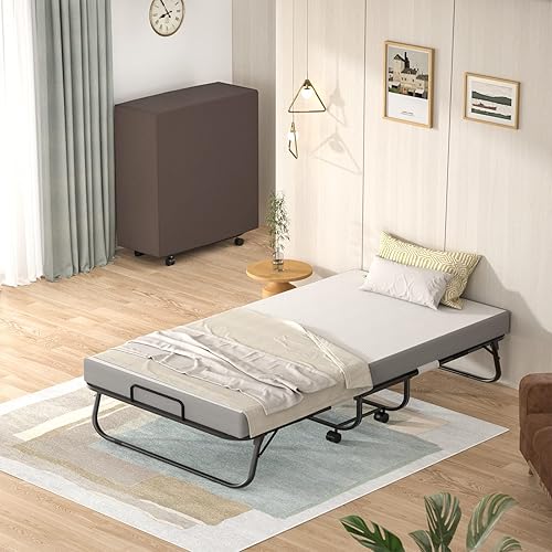 Miniatura 2 de Homieasy Cama plegable de tamaño individual con colchón, portátil de 38 pulgadas para adultos, plegable con funda de almacenamiento, ruedas extra