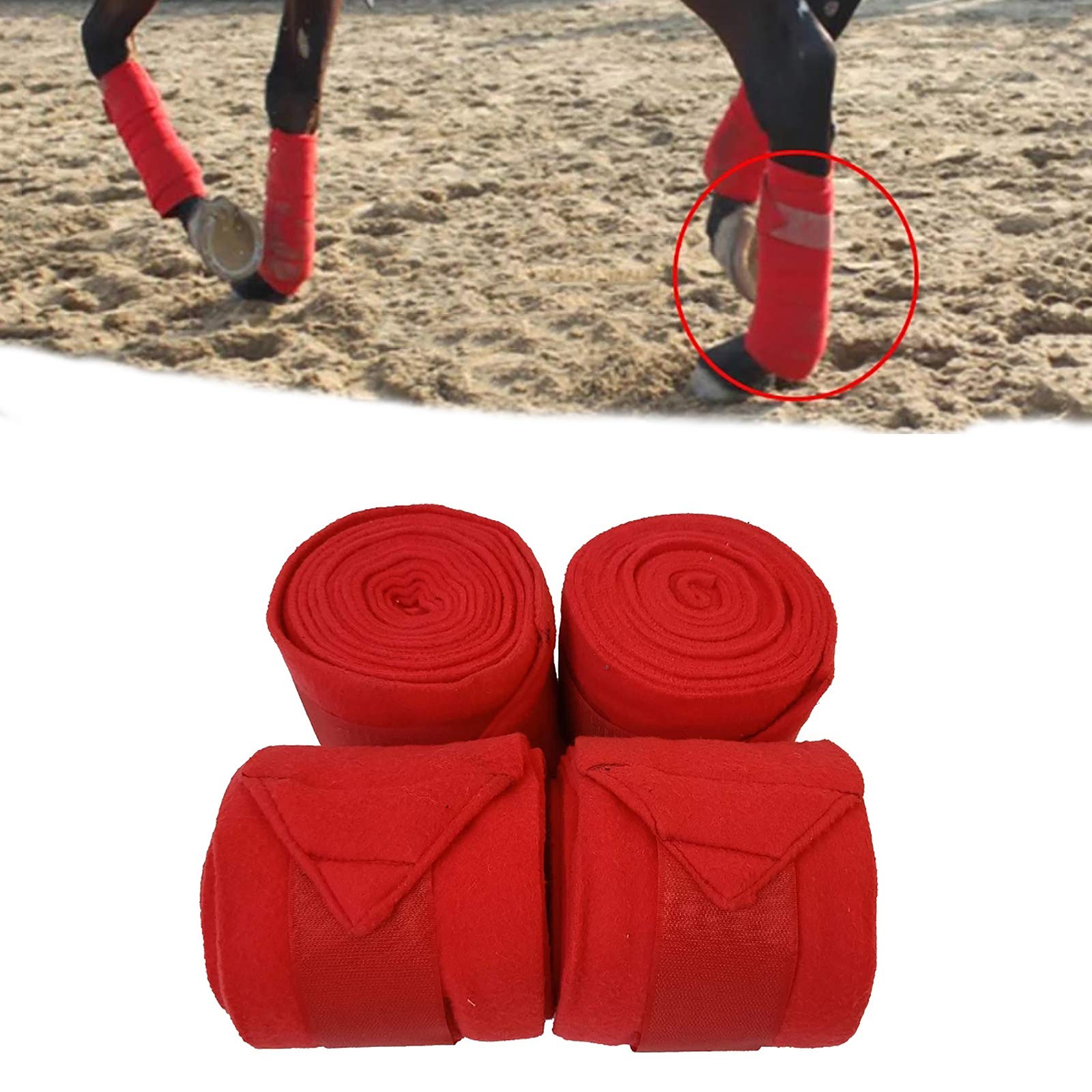 Bandages de jambe d'équitation élastiques rouges pour protection des chevaux en lot de 4