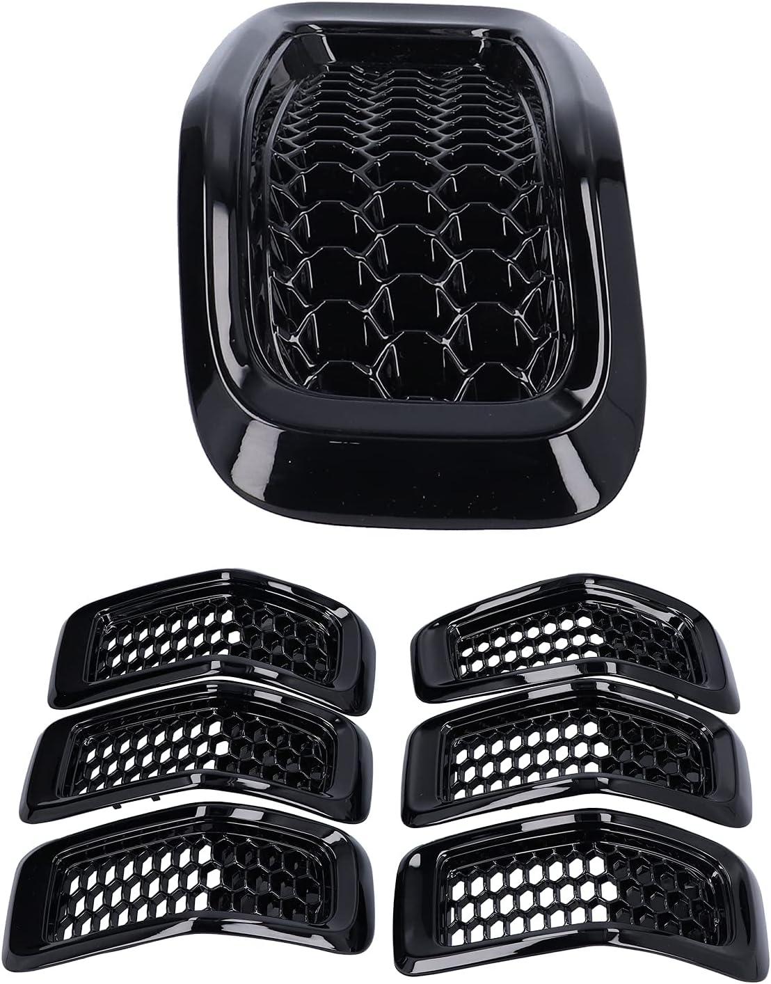 Durable Cherokee 2014-2018 Mesh Grille Insert Trim for Engine Protection Airflow Control 7pcs for (Bright Black Frame)