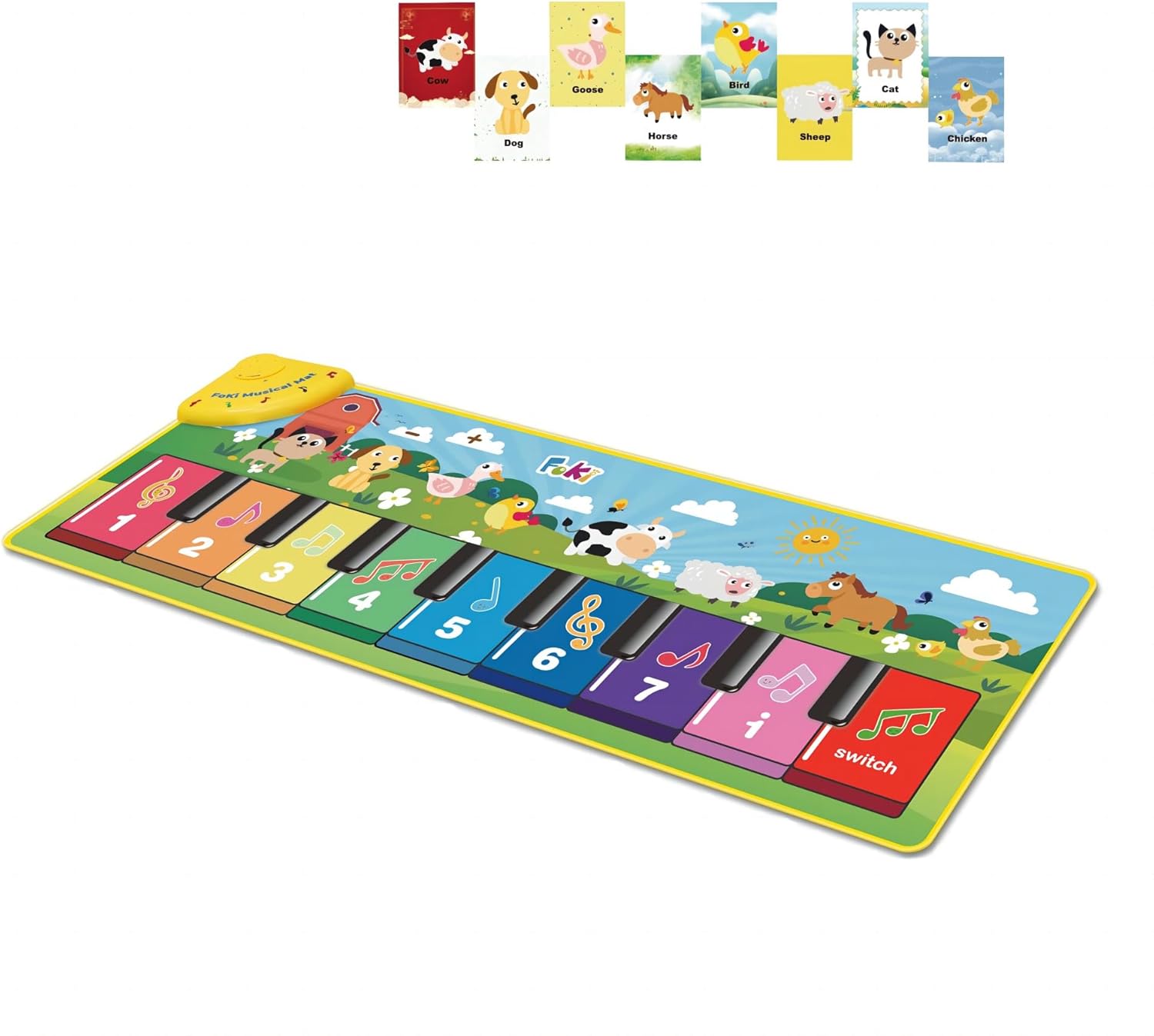 FOKI Floor Piano Mat for Toddlers, Sensory Educational Dancing Musical Keyboard Carpet Toy, Animal Sounds Touch Playmat Blanket, for 1 to 5 Years Old Boy and Girl AMMI01