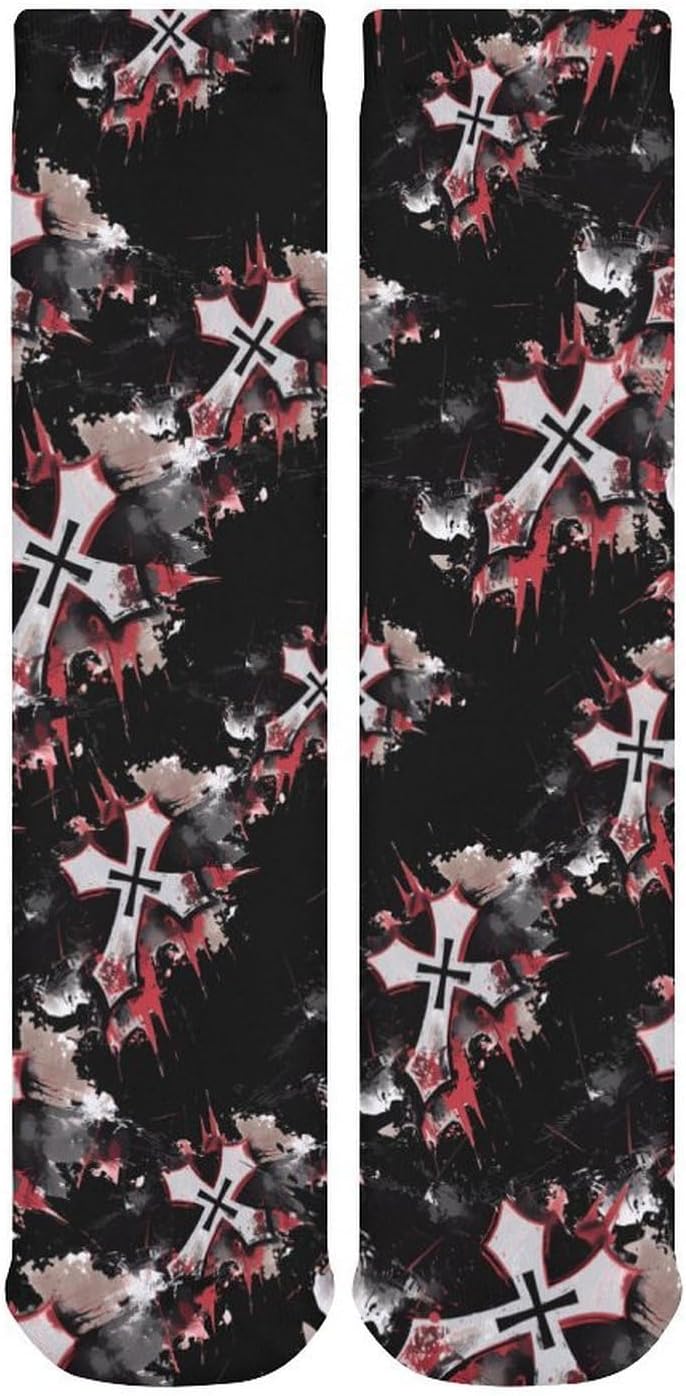 Distressed-Knights-Templar Crosses Knee High Socks Casual Long Stockings Over Calf Sock Tube for Women Men