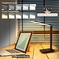 Vista 4 de Lámpara de escritorio LED White Crown con cargador inalámbrico de 15W y puerto USB, lámpara de mesa regulable con 5 modos de iluminación, control