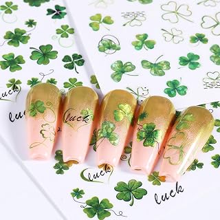 ZEYER St. Patrick's Day Nail Stickers - Green Shamrock Nail Art Decals 3D Nail Designs for Women, 6 Sheets