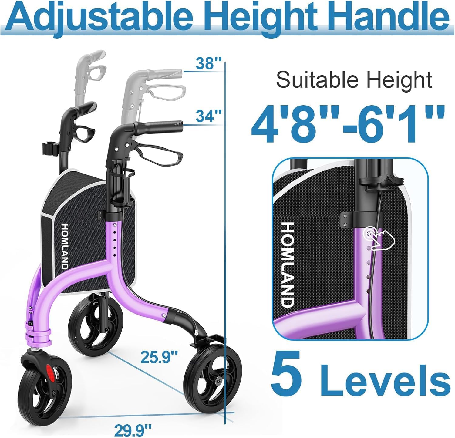 3 Wheel Walkers for Seniors, Foldable Wheeled Rollator with Cane Hold and Cup Hold, Lightweight Three Wheel Rolling Walker Height Adjustable for Seniors