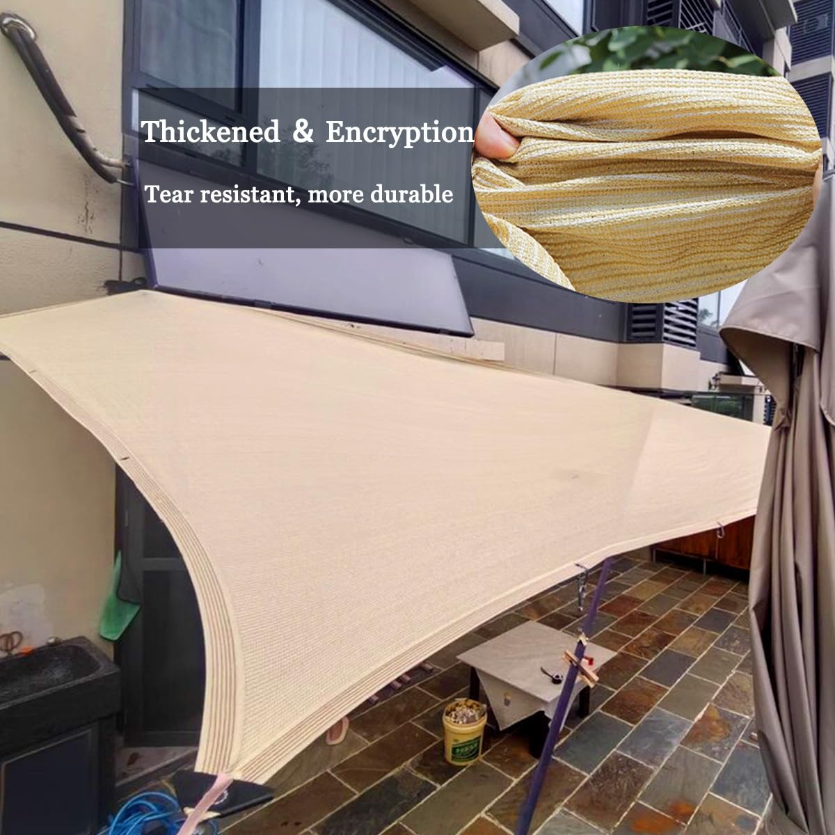 Sonnenschutz Segel Sonnensegel Hdpe-Gewebe, Rechteckig Schattiernetz mit Ösen, Luftdurchlässig Wasserdurchlässig Schattierungsnetz für Terrasse Balkon, Creme Farben(4 x 7m)
