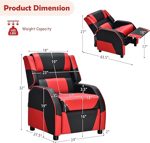 Miniatura 19 de ARLIME Silla reclinable para niños, de piel sintética, con reposapiés, reposabrazos, reposacabezas y soporte lumbar, sofá ajustable para juegos para