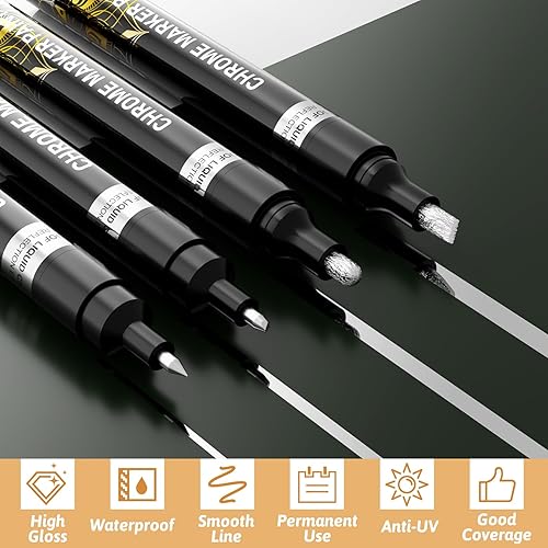 Miniatura 3 de Sig Wong Marcadores cromados metálicos, 4 piezas de pintura cromada permanente plateada, impermeables y brillantes, para pintura de modelos,