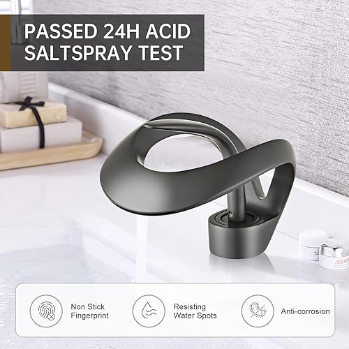 Miniatura 2 de Moderno negro 1 agujero grifo de lavabo de baño de una sola manija grifo de lavabo (gris)