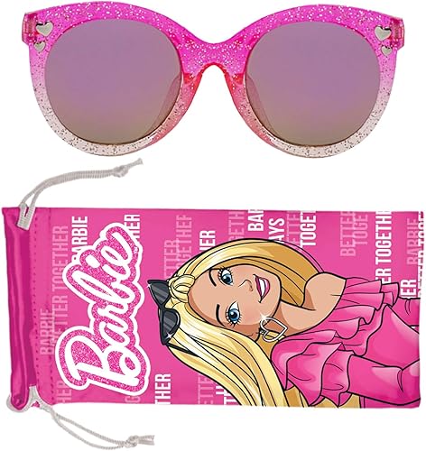 Barbie - Gafas de sol rosa tintadas con purpurina para niños y niñas, elegantes, cómodas y duraderas, protección UV, gafas de sol rosa Barbie con