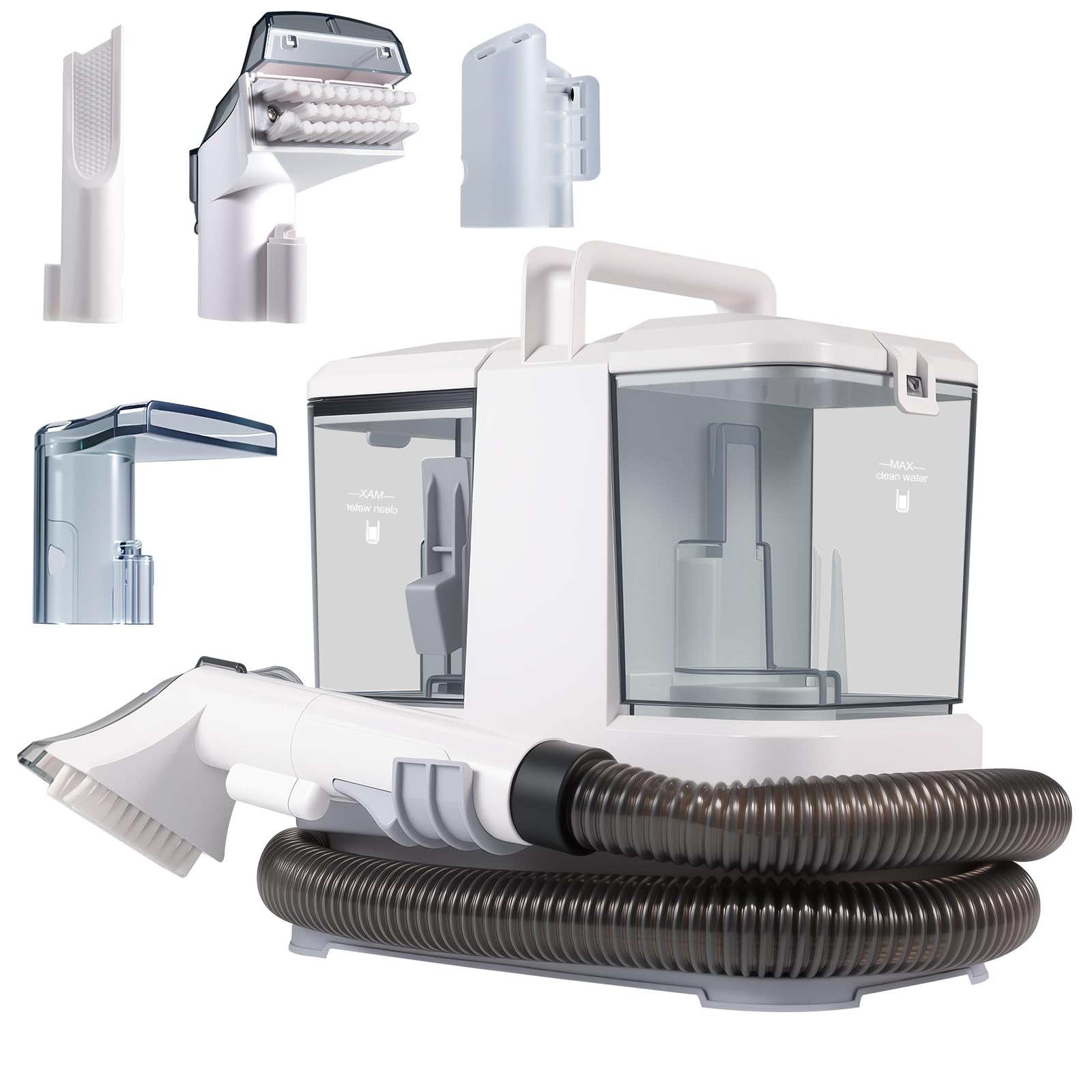 Limpiador de Tapicerias 400W,Aspirador Tapicerias con Agua con 4 Cabezales Intercambiables Depósito Extraíble, Succión 9 kPa. Para Sofás, Alfombras, Asientos de Coche y Pelo de Mascotas