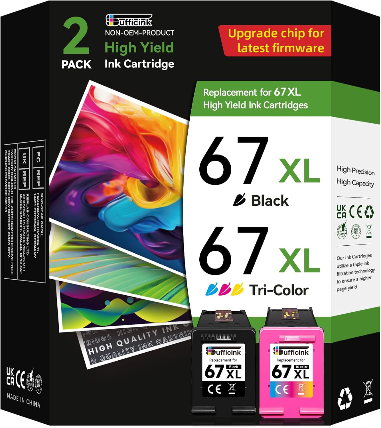 67XL Ink Cartridges Compatible for HP 67 Ink Cartridges Black/Color Combo Pack for Encre 67 Ink fit for DeskJet 2855e 2800e 4155e 2755e 2700 2700e 4100 4255e Envy 6055e 6455e 6000 6400 Printer