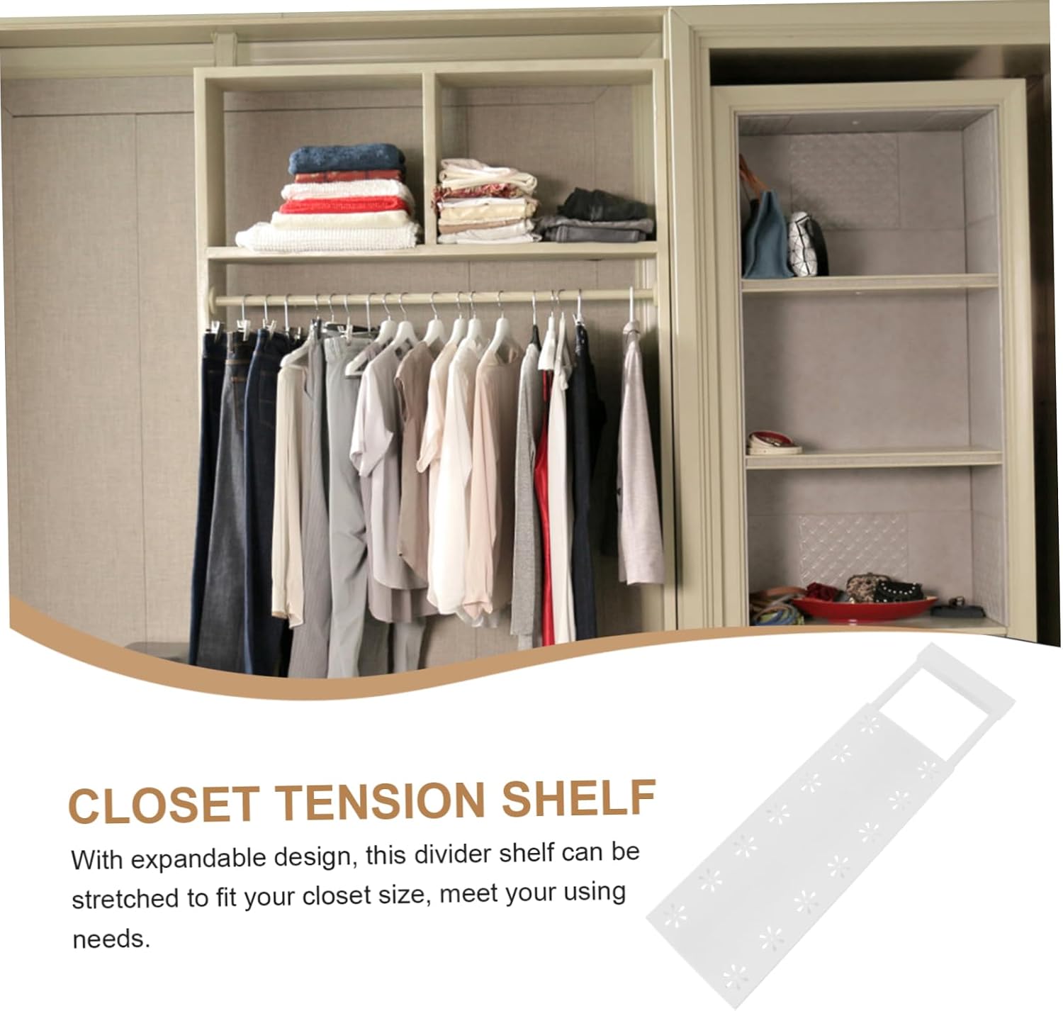 Holibanna Closet Tension Shelf Expandable for Cabinet Adjustable Shelf Rack for Wardrobe