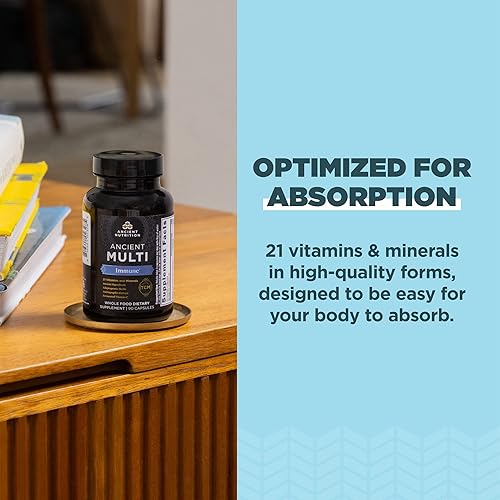 Miniatura 4 de Ancient Nutrition Multivitamínico para apoyo inmunológico, inmune, 21 vitaminas y minerales con vitamina D y C, cúrcuma, apoya la inmunidad, el