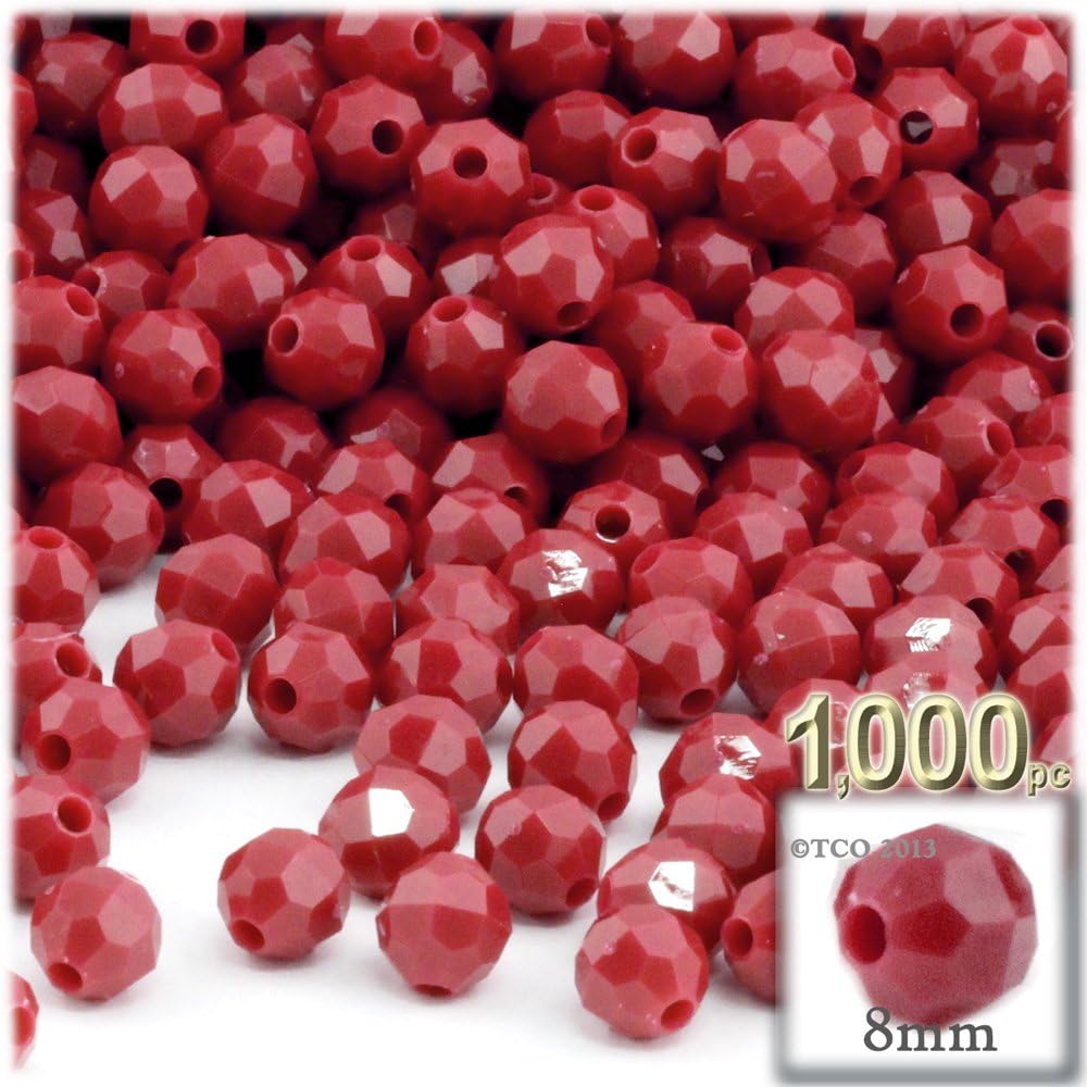 The Crafts Outlet 1000-Piece Faceted Plastic Opaque Round Beads, 8mm, Red
