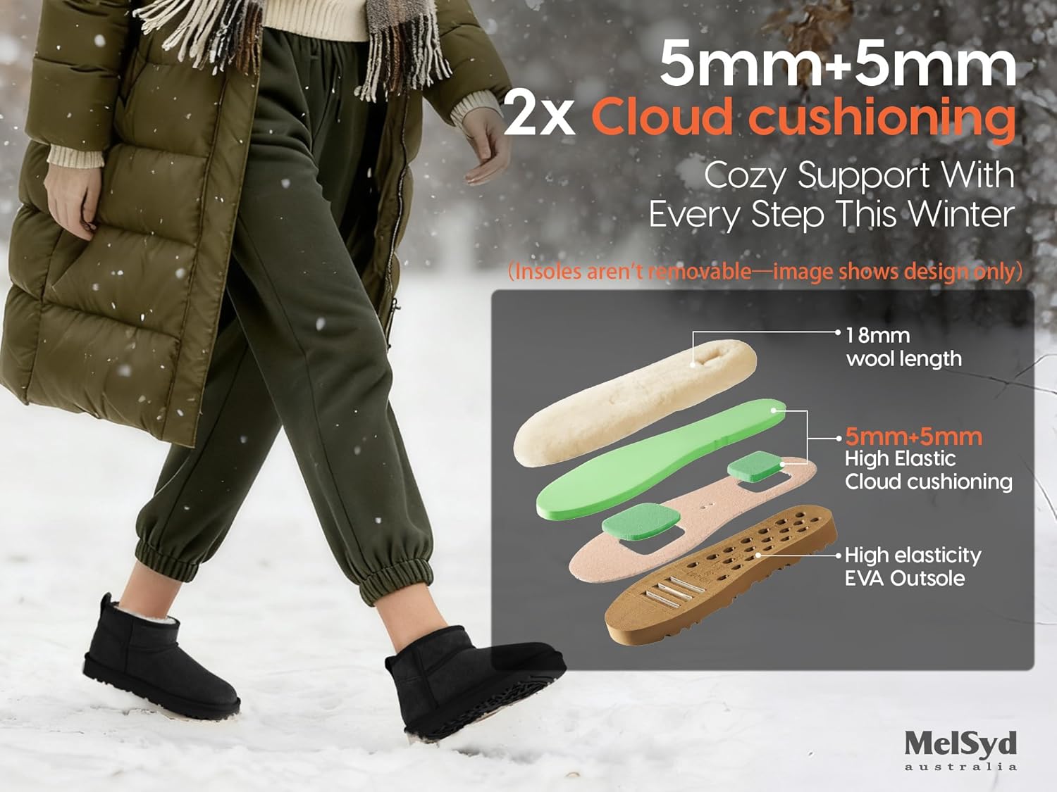 Mel&Syd 100% Australian Sheepskin Mini Boots with Arch Support Options - Warm Down to -40°F (-40°C) Thermal Ankle Booties - Waterproof Suede & Breathable Winter Shoes for Urban Commute & Office Wear - Image 5