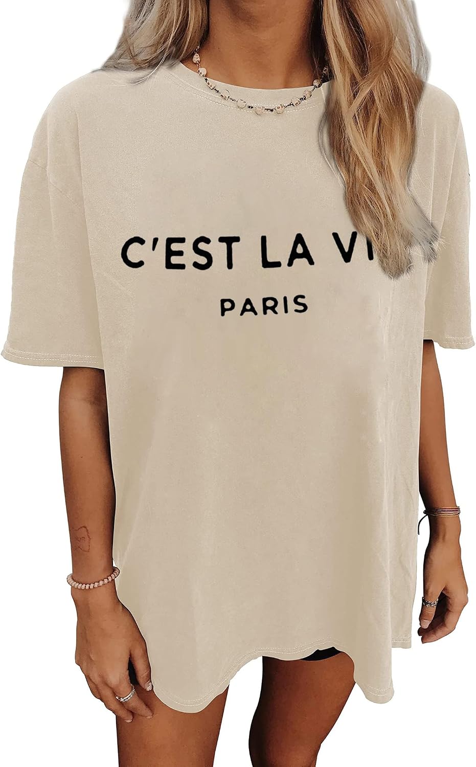 CSDAJIO Women's Casual Short Sleeve Loose Shirt Oversized T-Shirt Trendy Going Out Crew Neck Summer Graphic Tees