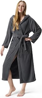 AW BRIDAL Hooded Fleece Robes for Women, Soft Warm Fluffy Bathrobe for Women, Long Spa Robe with Pockets
